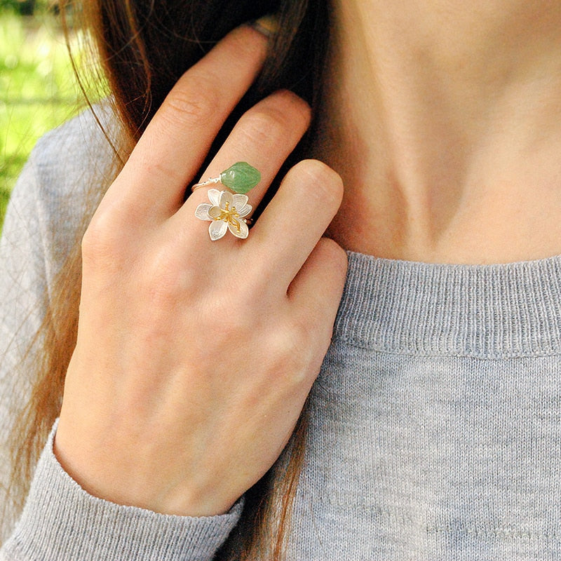 Ring aus 925em Sterlingsilber mit geblümtem Design und Aventurin 5