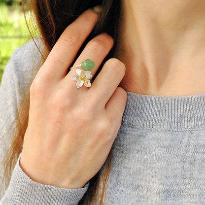 Ring aus 925em Sterlingsilber mit geblümtem Design und Aventurin 5