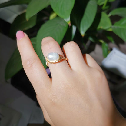 Damen-Ring, verstellbar, geometrisch, natürliche Süßwasserperlen 5