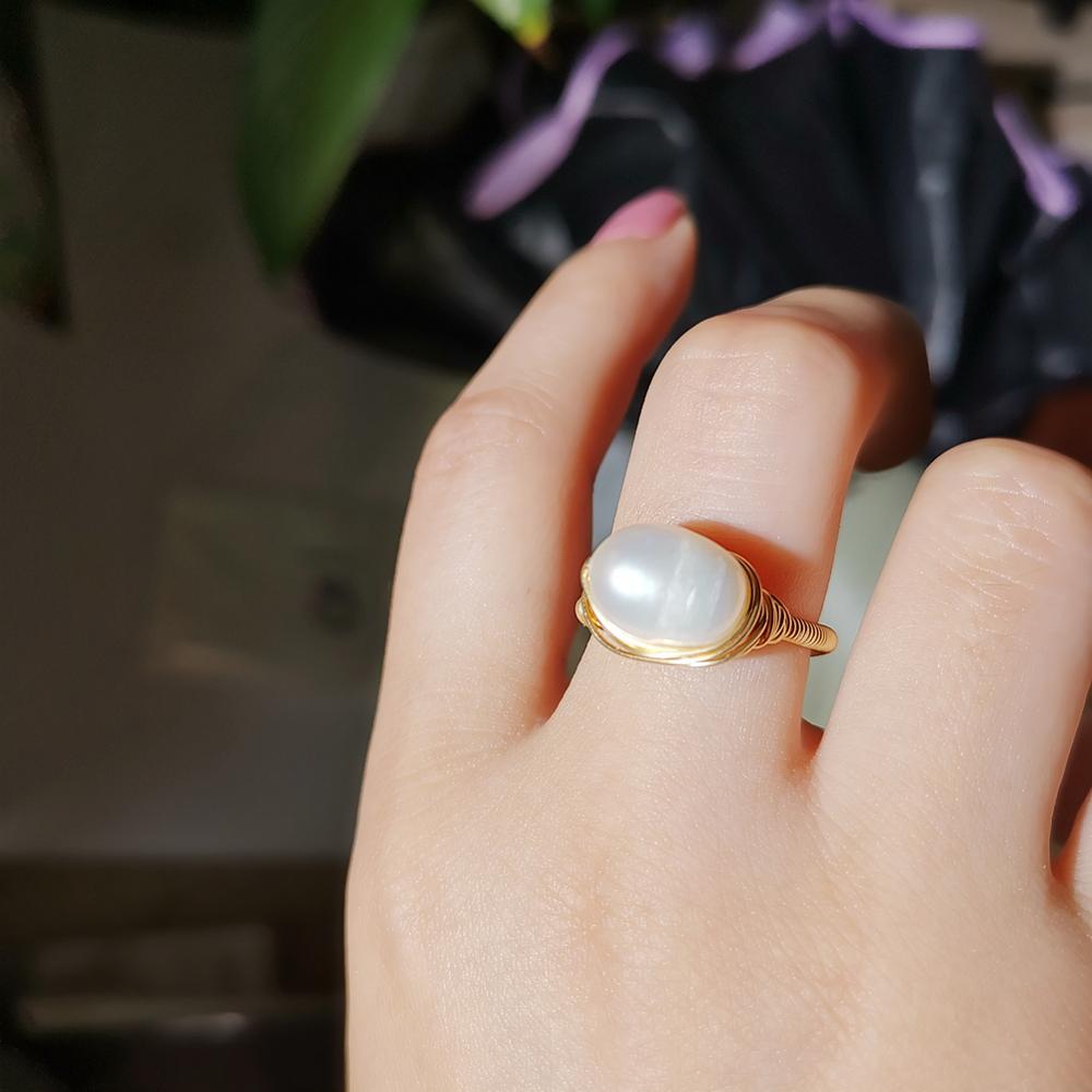 Damen-Ring, verstellbar, geometrisch, natürliche Süßwasserperlen 2
