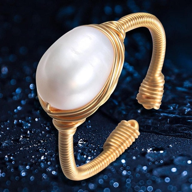 Damen-Ring, verstellbar, geometrisch, natürliche Süßwasserperlen 1