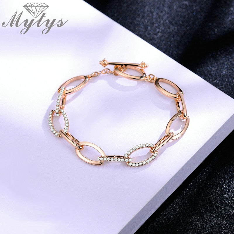 Damen-Armband, Kettenarmband in Roségold mit Kristallen 4