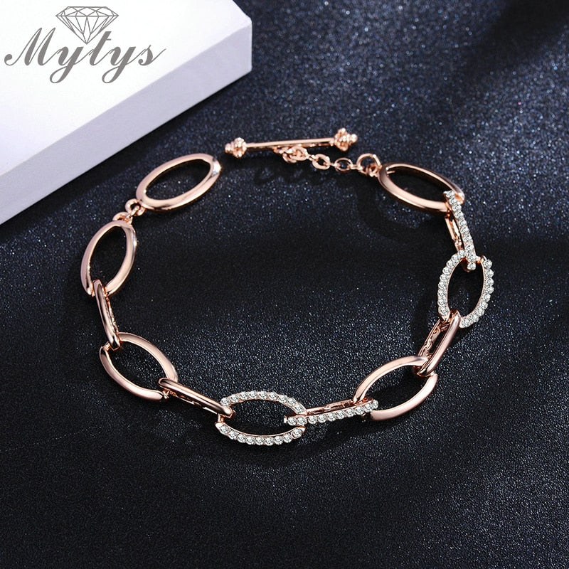 Damen-Armband, Kettenarmband in Roségold mit Kristallen 6