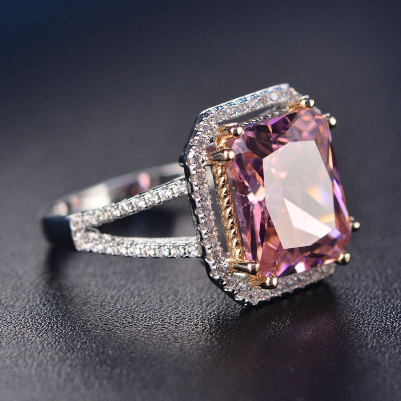 Damenring mit quadratischem Design aus 925er Sterlingsilber mit Diamanten-2