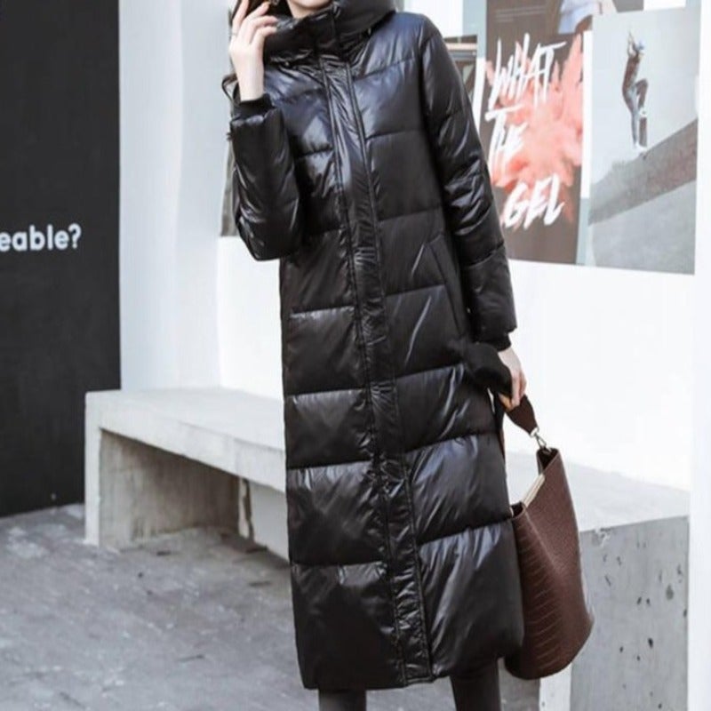 Langer Wintermantel Damen Tailliert Baumwolle Polyester-3