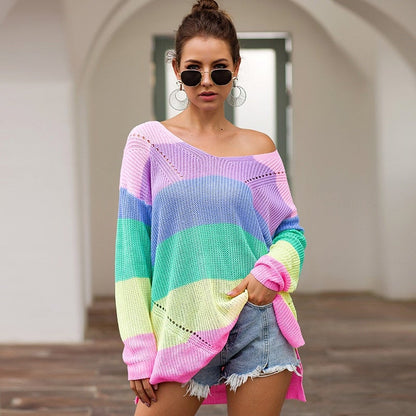 Damenpullover langärmlig Regenbogendesign Baumwolle und Polyester-4
