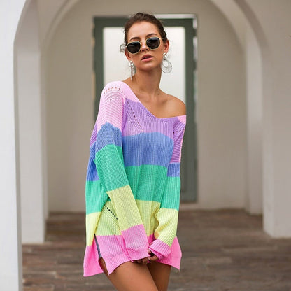 Damenpullover langärmlig Regenbogendesign Baumwolle und Polyester-3
