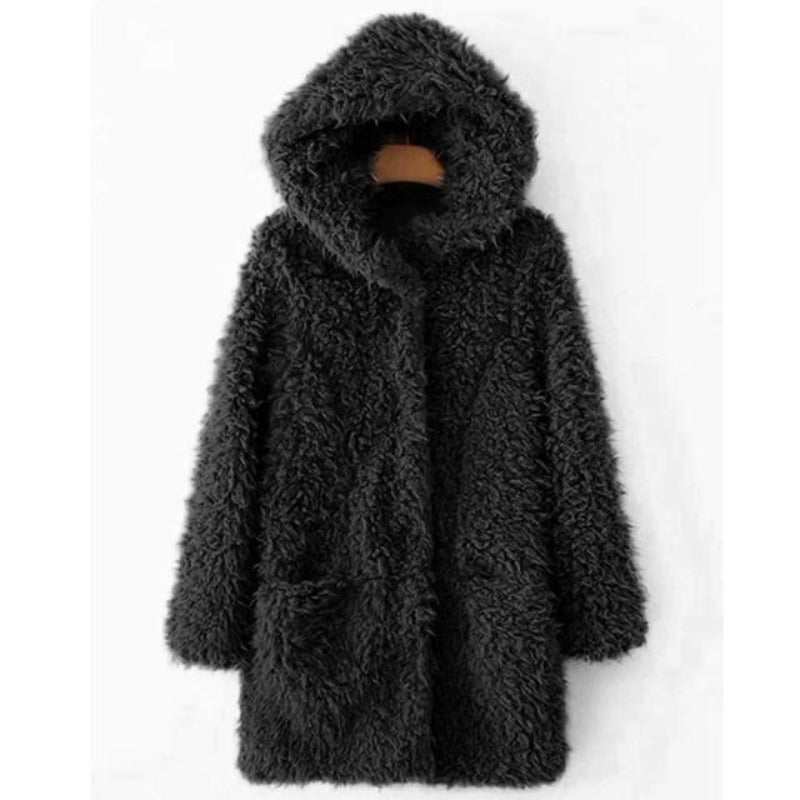 Variant image for Damen Wintermantel Teddy Fleece mit Kapuze Elegante Taille-19