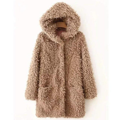 Variant image for Damen Wintermantel Teddy Fleece mit Kapuze Elegante Taille-13
