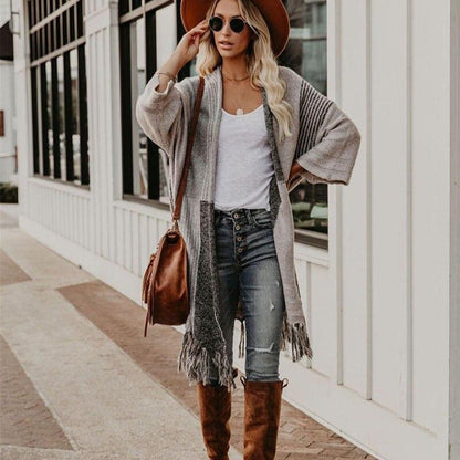 Damen-Poncho-Stil-Cardigan, lässig, Baumwolle-2