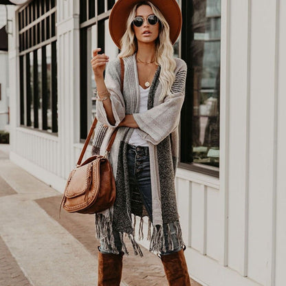 Damen-Poncho-Stil-Cardigan, lässig, Baumwolle-3