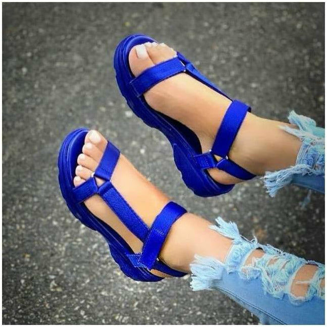 Damen-Sandalen, bequemes Gummi, Knöchelriemen, bunt 12