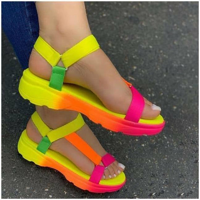 Damen-Sandalen, bequemes Gummi, Knöchelriemen, bunt 4