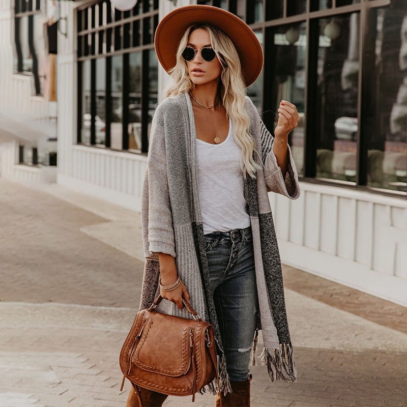 Damen-Poncho-Stil-Cardigan, lässig, Baumwolle-1
