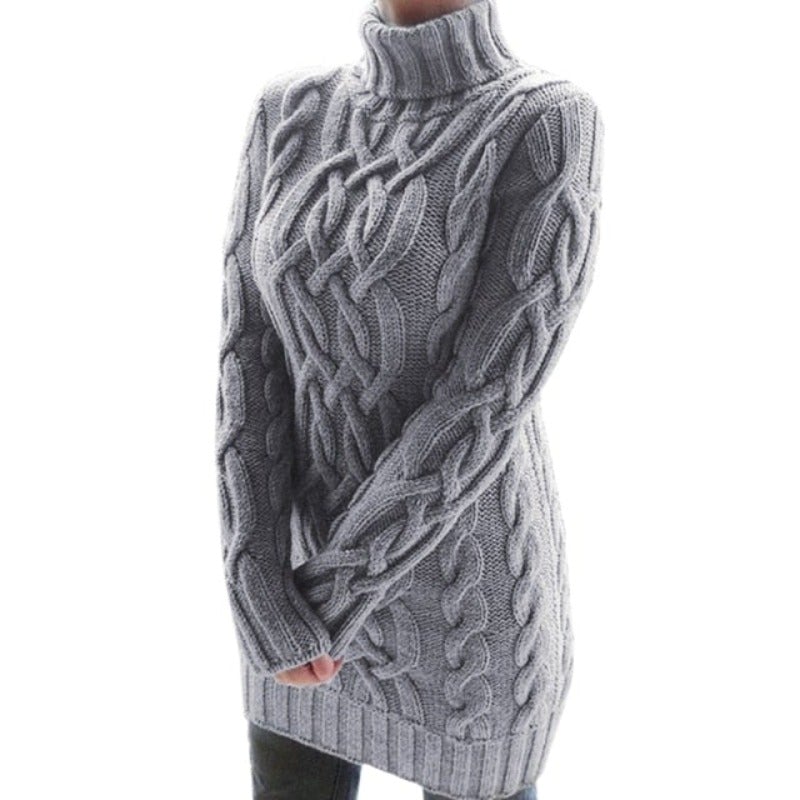 Damen-Strickpullover, hoher Kragen aus Baumwolle und Polyester-3