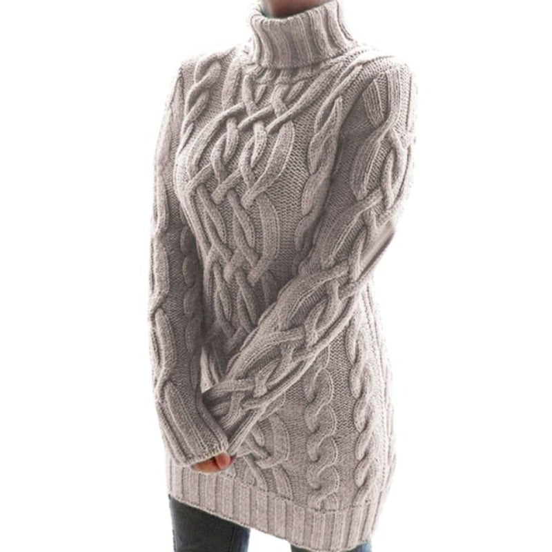 Damen-Strickpullover, hoher Kragen aus Baumwolle und Polyester-6