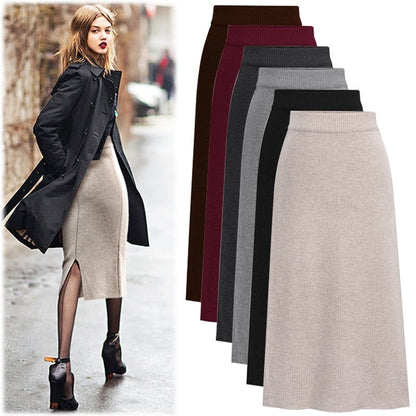 Damen-Midi-Rock, taillierte gerippte Baumwolle, Polyester-1