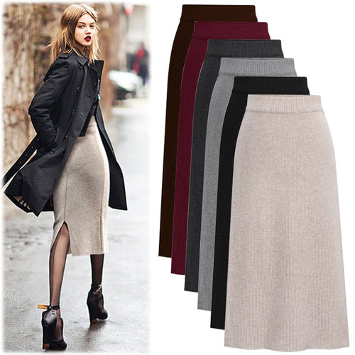 Damen-Midi-Rock, taillierte gerippte Baumwolle, Polyester-1