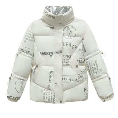 Damenjacke Kurz Gesteppt Baumwolle Polyester mit hohem Kragen und Seitentaschen-1