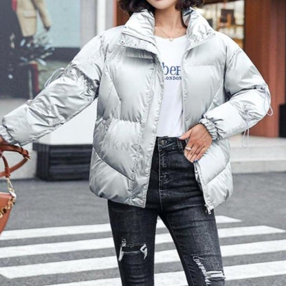 Damenjacke Kurz Gesteppt Baumwolle Polyester mit hohem Kragen und Seitentaschen-5