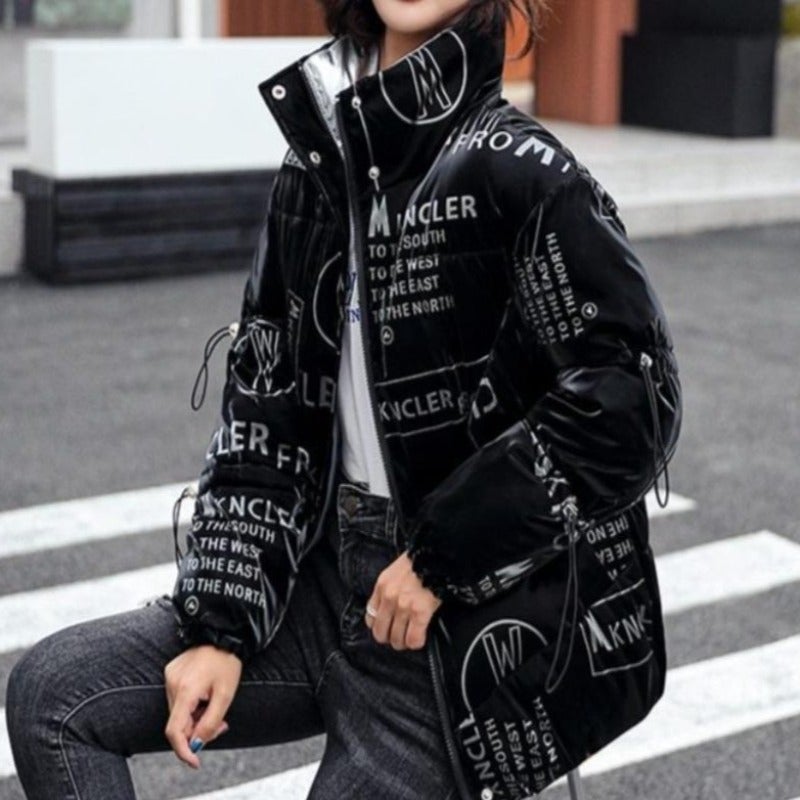 Damenjacke Kurz Gesteppt Baumwolle Polyester mit hohem Kragen und Seitentaschen-2