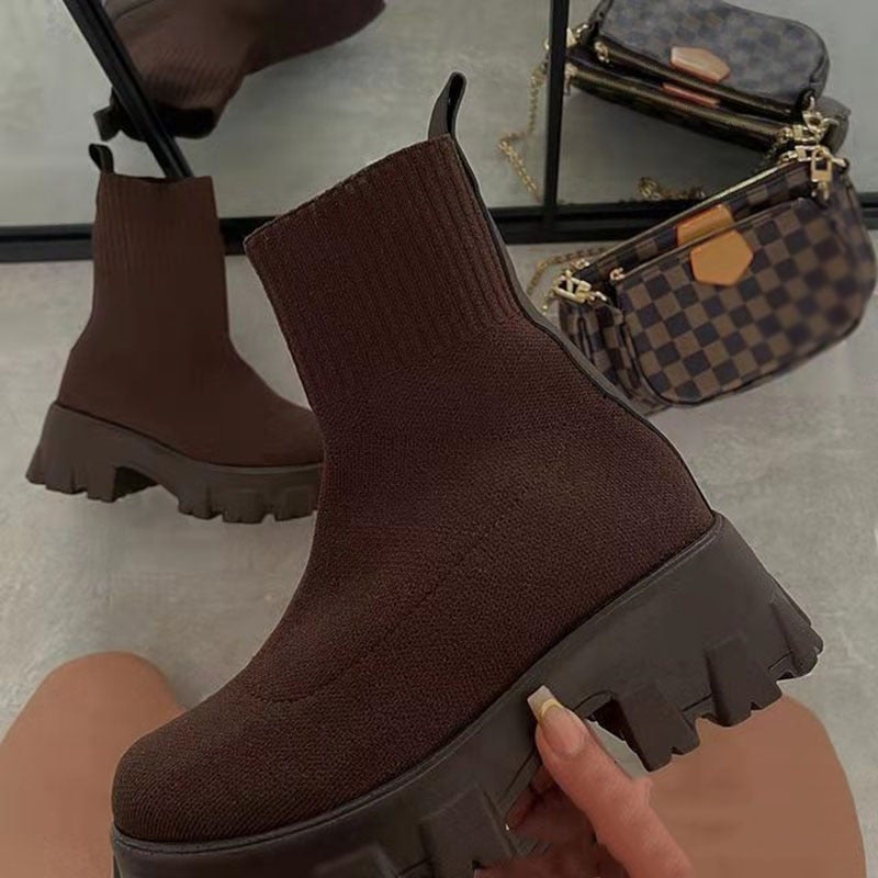 Damen-Plateaustiefel, sportlich, synthetisches Design-3