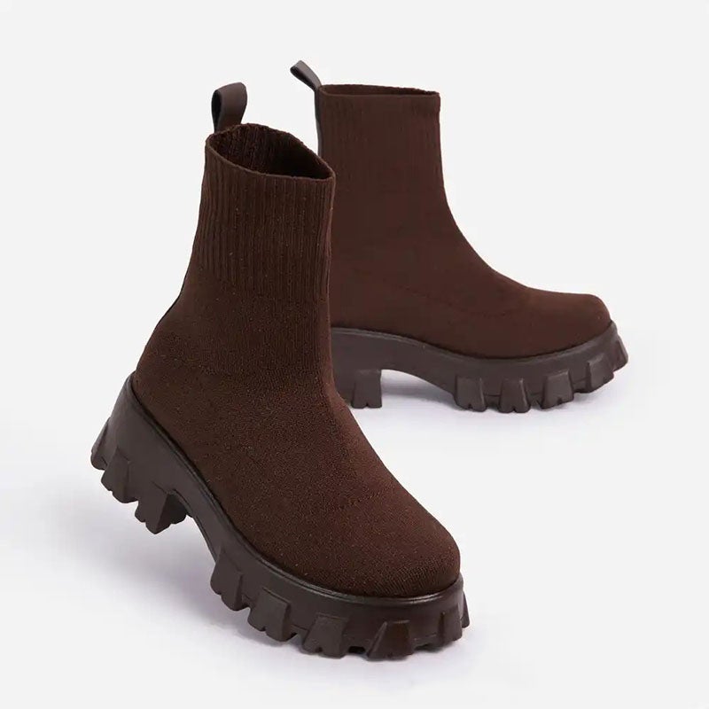 Damen-Plateaustiefel, sportlich, synthetisches Design-5