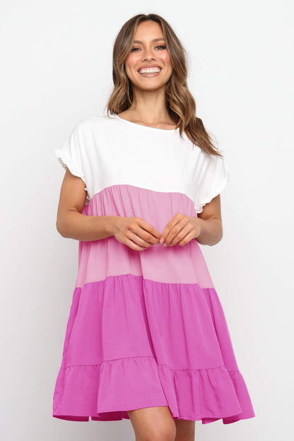 Schöne Damenkleider, Colorblock, figurbetont, hochwertiger Stoff-4