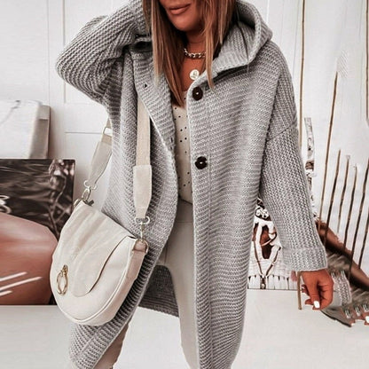 Variant image for Lange Strickjacke Damen Kapuze aus Baumwolle und Polyester Cardigan-17