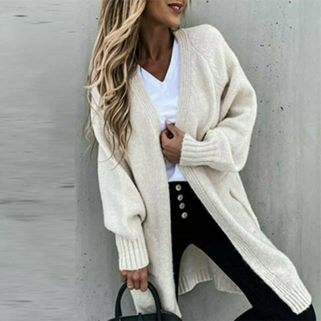 Lange Strickjacke Damen Entspannte Baumwolle Polyester-3