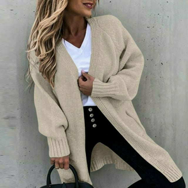 Lange Strickjacke Damen Entspannte Baumwolle Polyester-5