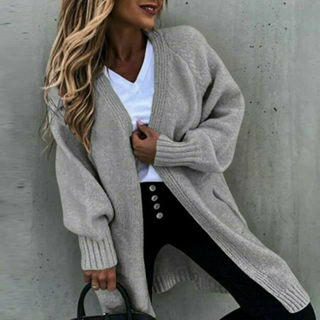 Lange Strickjacke Damen Entspannte Baumwolle Polyester-4