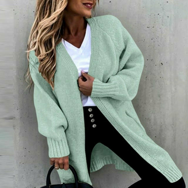 Lange Strickjacke Damen Entspannte Baumwolle Polyester-1