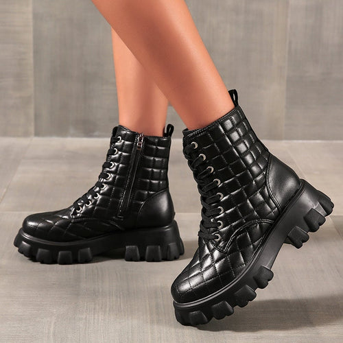 Damen-Stiefel, Plateau-Stiefelette, ökologisches Leder-1