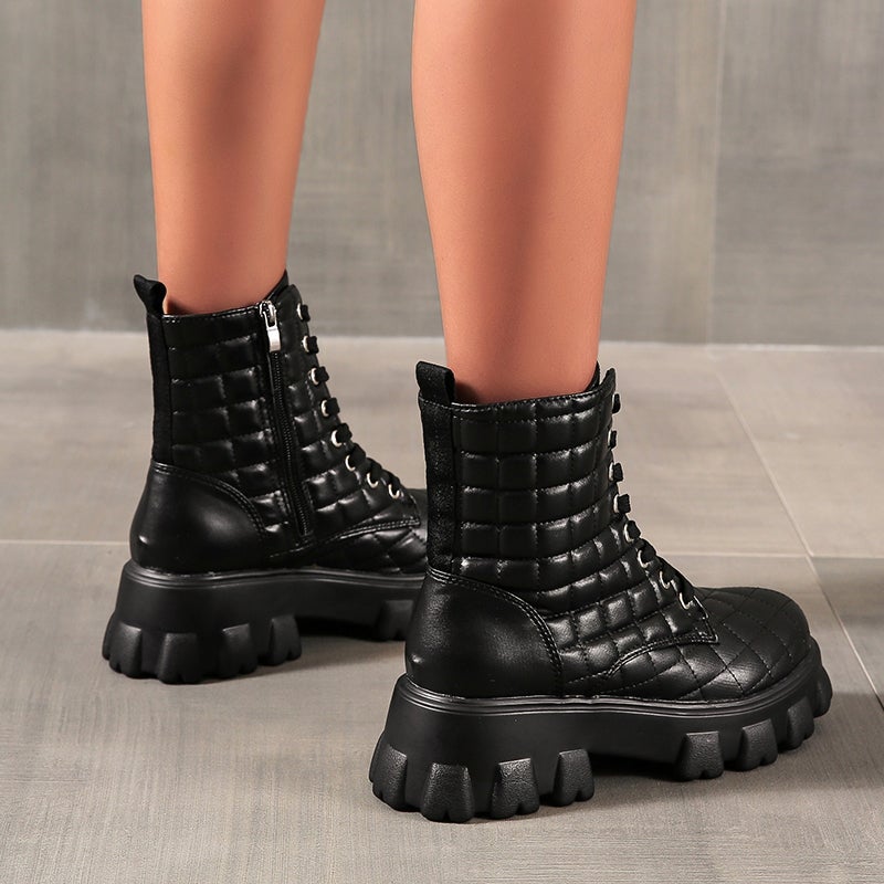 Damen-Stiefel, Plateau-Stiefelette, ökologisches Leder-2