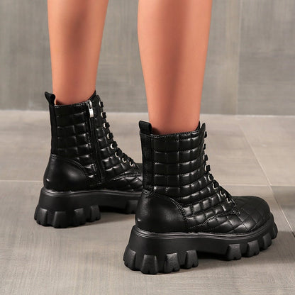 Damen-Stiefel, Plateau-Stiefelette, ökologisches Leder-2