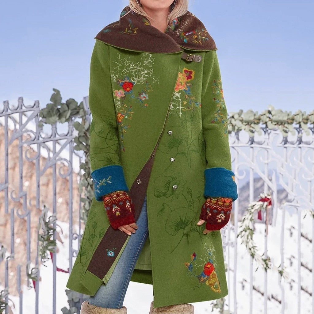 Damen-Mantel Blumenmuster Asymmetrisches Design Bequeme Baumwolle Polyester-1