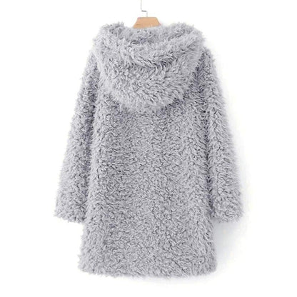 Damen Wintermantel Teddy Fleece mit Kapuze Elegante Taille-4