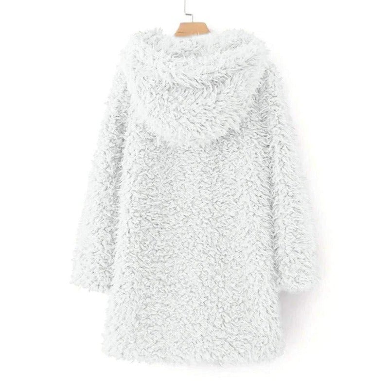 Damen Wintermantel Teddy Fleece mit Kapuze Elegante Taille-5