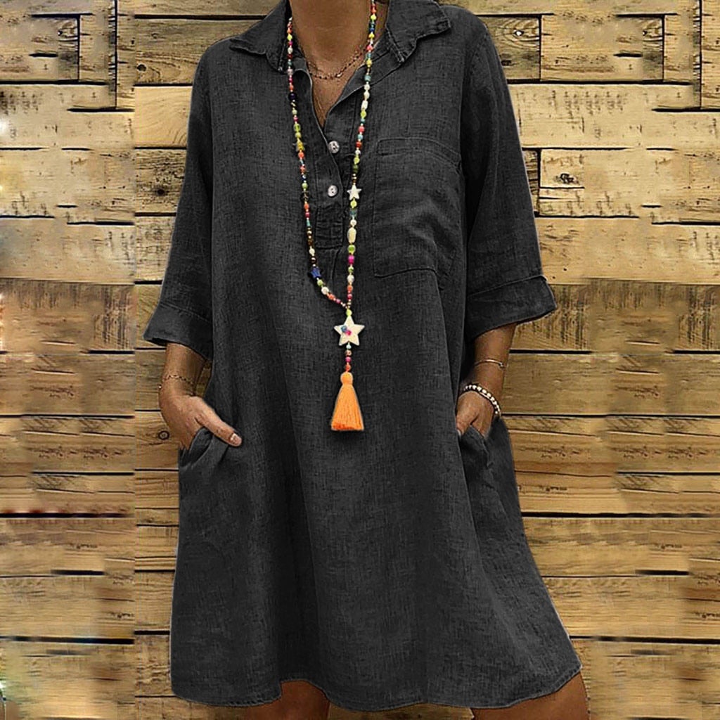 Damen-Kleid, Trapezform, leichte Baumwolle, elegant, Schnitt-5