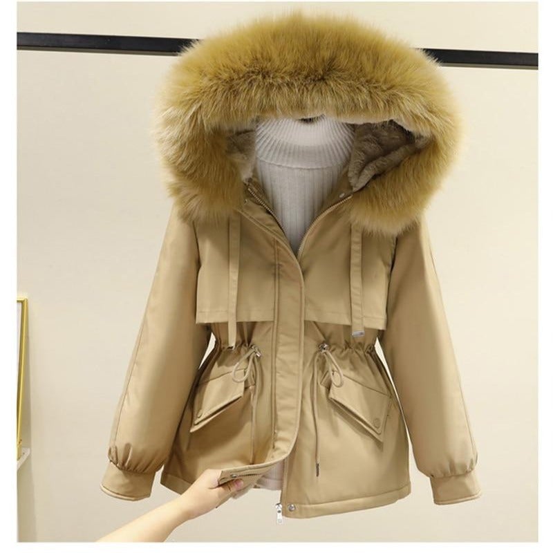 Damen-Parkas mit Kapuze, lässig, Baumwolle und Polyester-5