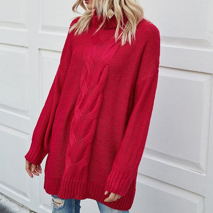 Damen-Rollkragen-Strickpullover, oversized Baumwolle-3