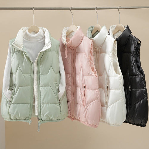 Damen-Daunenweste, gesteppte Baumwolle, Polyester, trendig-1