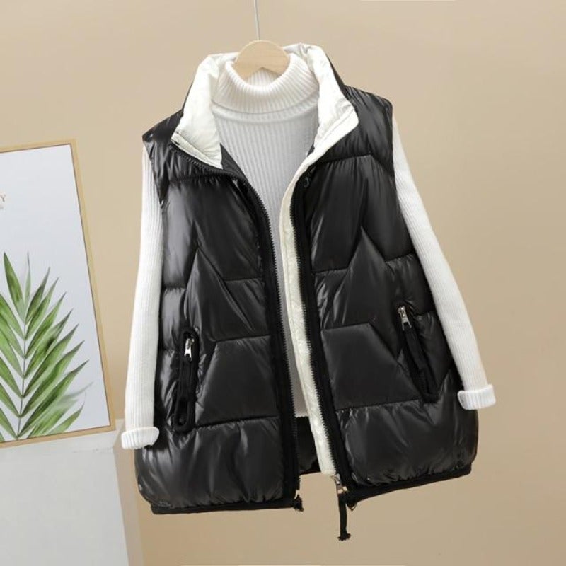 Damen-Daunenweste, gesteppte Baumwolle, Polyester, trendig-6