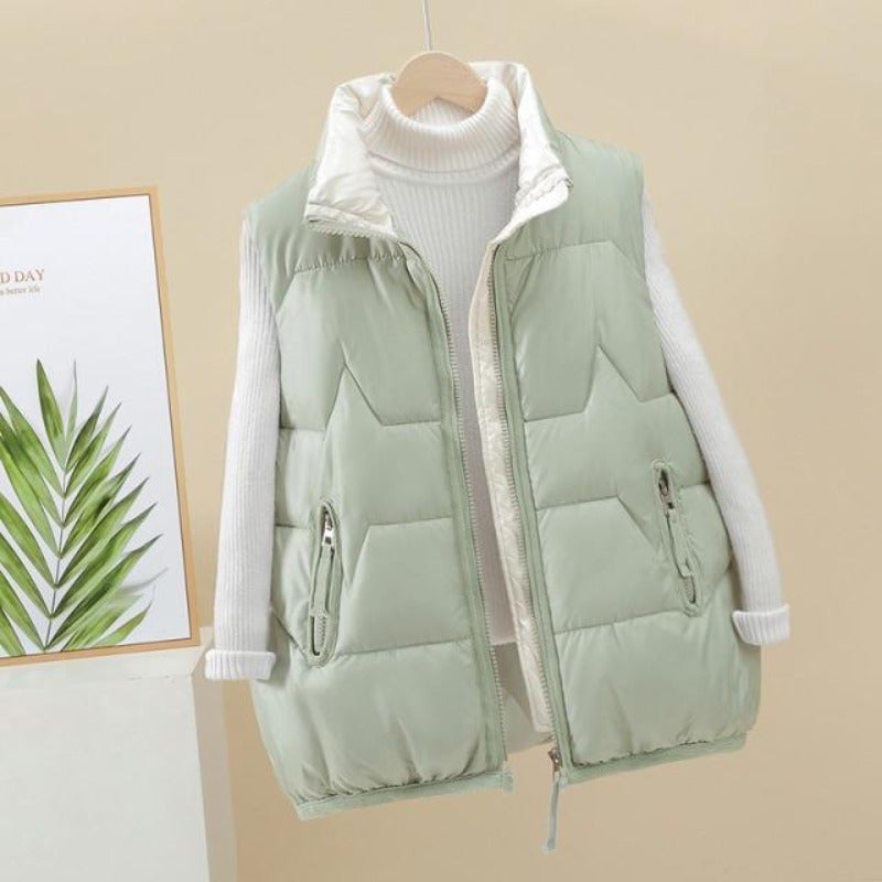 Damen-Daunenweste, gesteppte Baumwolle, Polyester, trendig-4