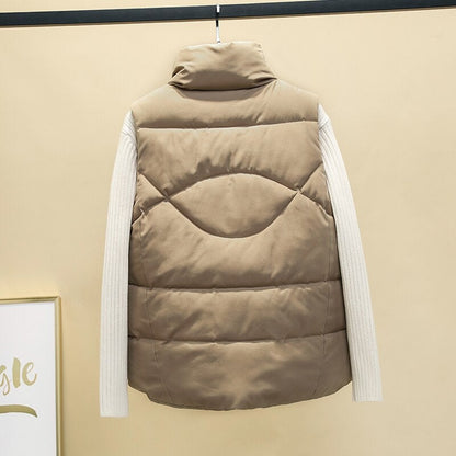Damen-Daunenweste, gesteppte Baumwolle, Polyester mit Stehkragen und Taschen-3