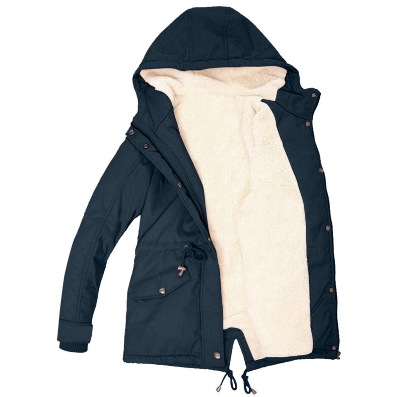 Damen-Parka, modernes Design, verstellbare Kapuze, Baumwolle, Polyester-4