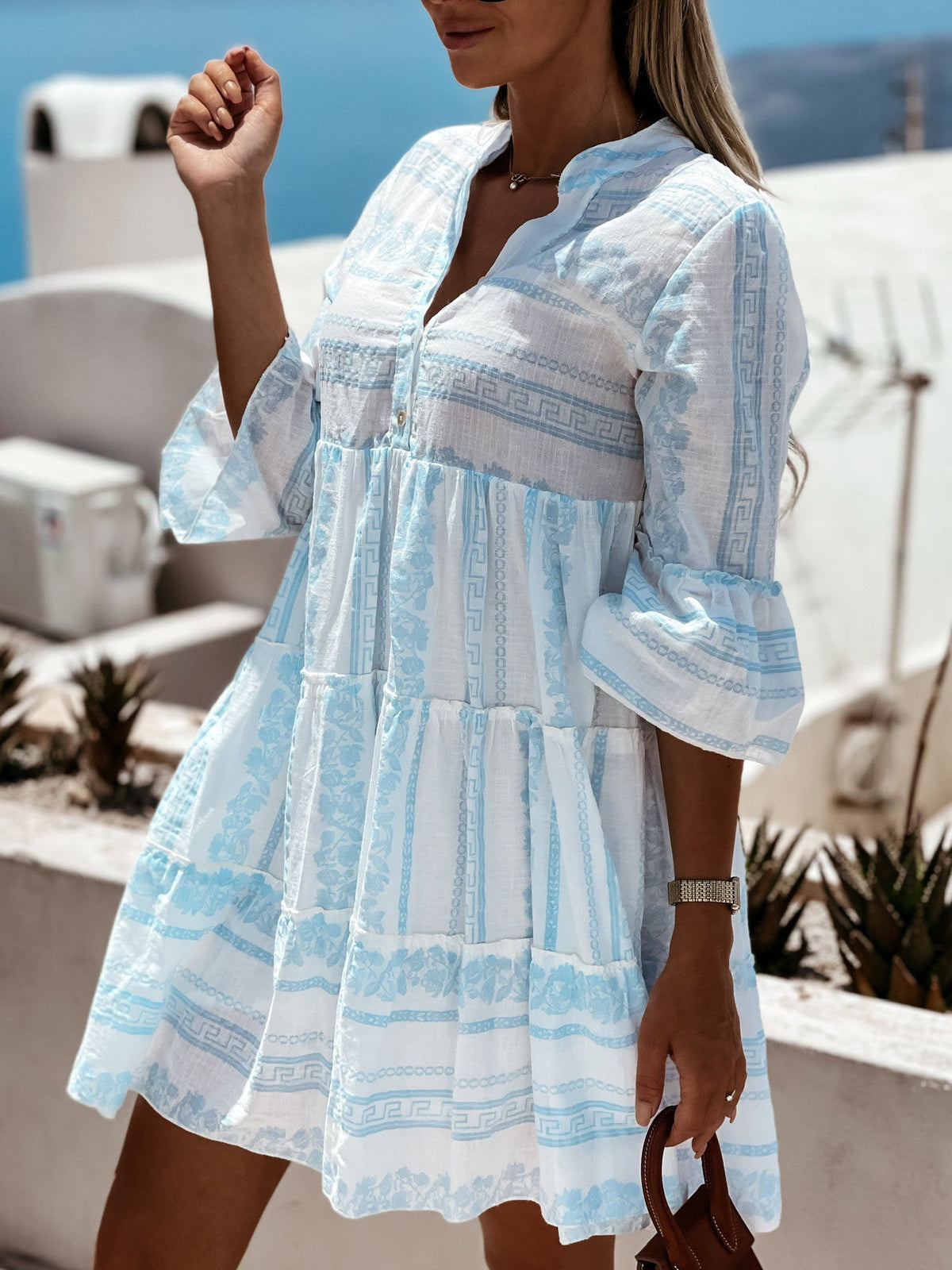 Damen-Boho-Kleid mit geometrischen Mustern aus 100 % Baumwolle-6