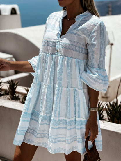 Damen-Boho-Kleid mit geometrischen Mustern aus 100 % Baumwolle-1