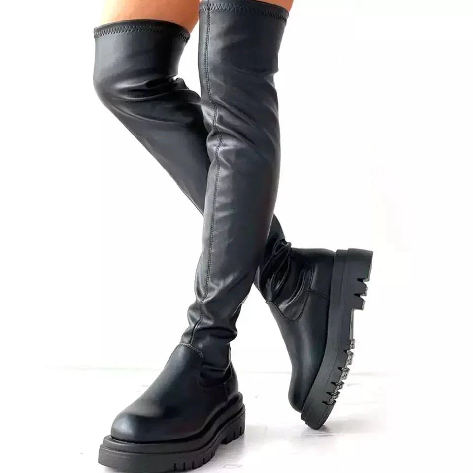 Variant image for Damen-Overknee-Stiefel, Chunky-Sohle, synthetisches Leder-1